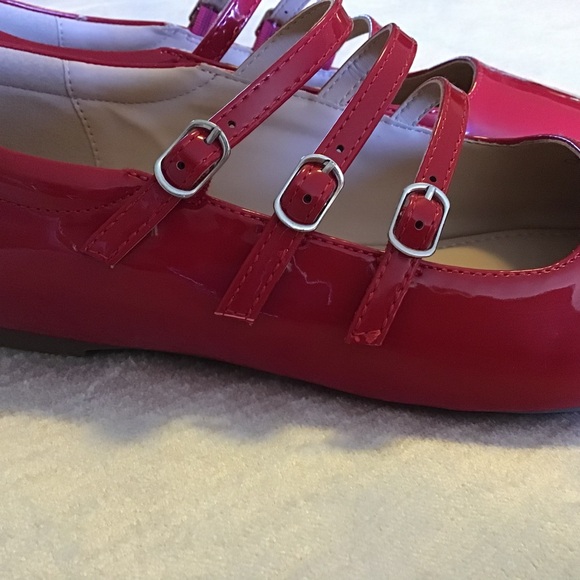 Red Patent Triple-Strap Mary Jane Flats - Women - Picture 8 of 8